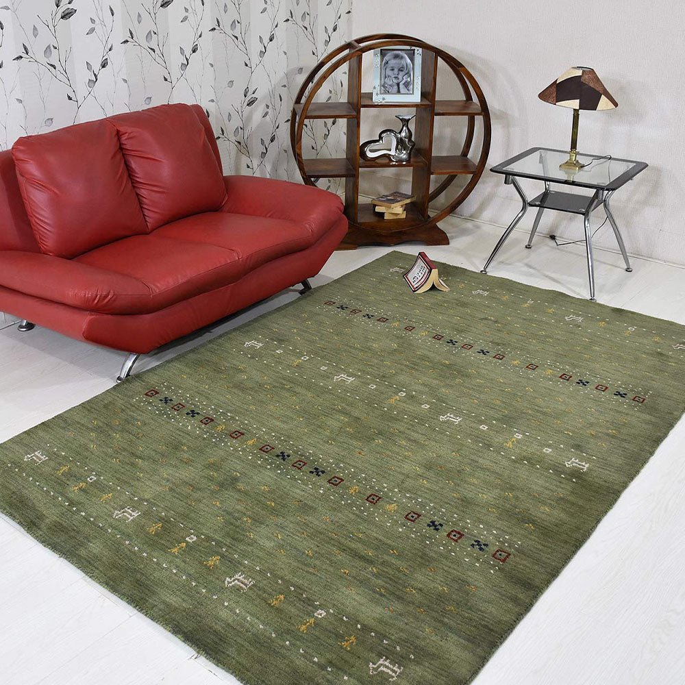 Hand Knotted Loom Wool Rectangle Area Rug Contemporary Green L00585