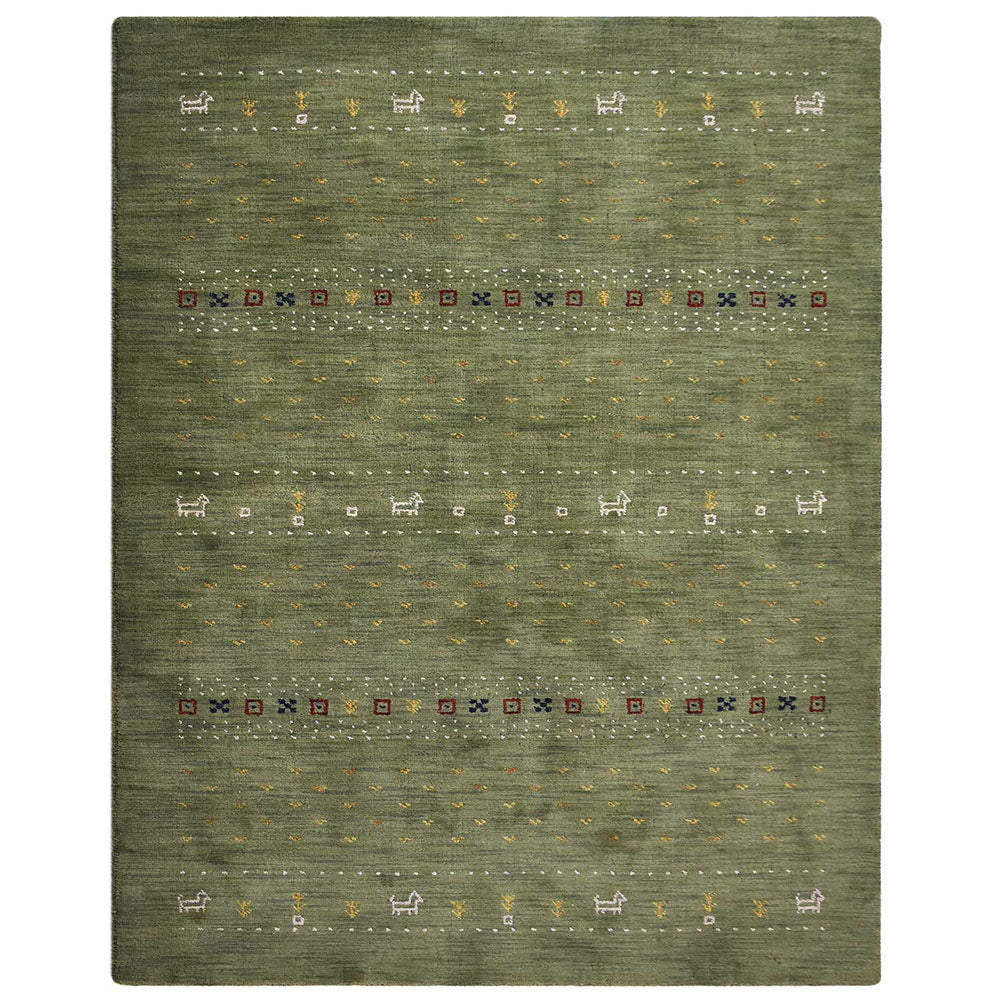 Hand Knotted Loom Wool Rectangle Area Rug Contemporary Green L00585