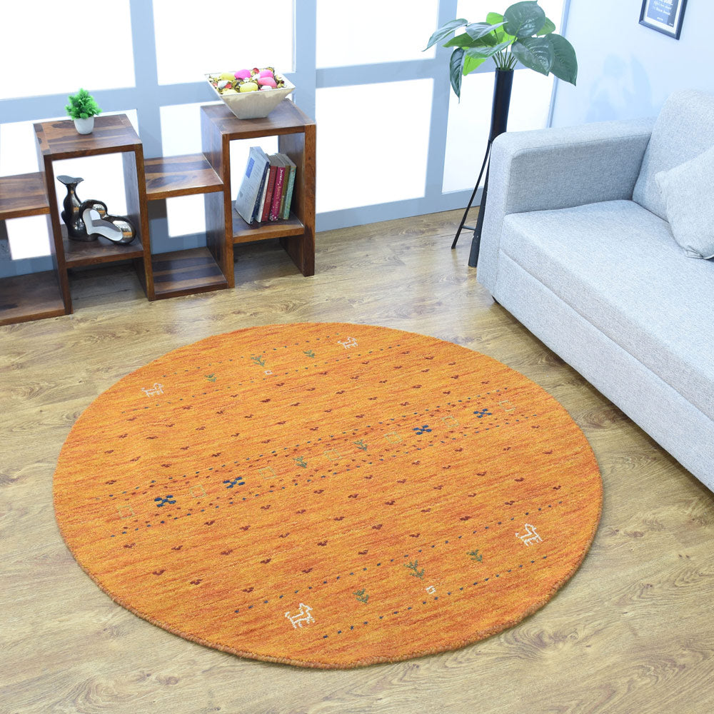 Hand Knotted Loom Wool Round Area Rug Contemporary Orange L00585