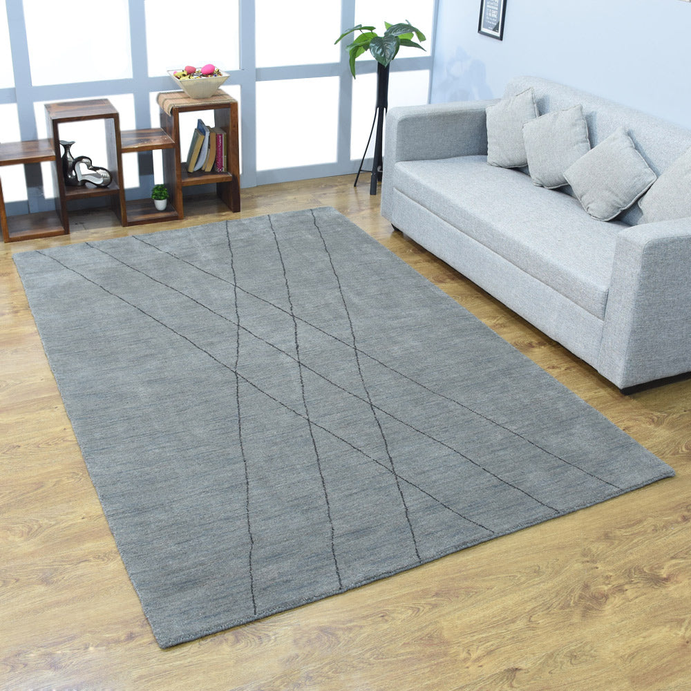 Hand Knotted Loom Wool Rectangle Area Rug Geometric Light Blue L00645