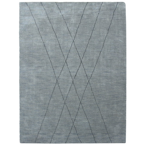 Hand Knotted Loom Wool Rectangle Area Rug Geometric Light Blue L00645
