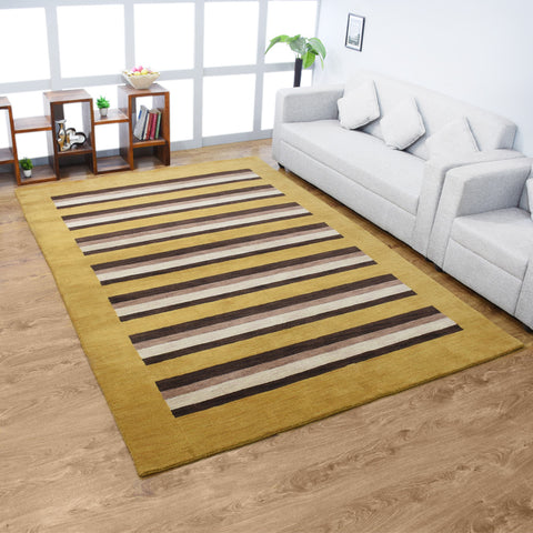 Hand Knotted Loom Wool Rectangle Area Rug Contemporary Gold Brown L00904