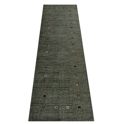 Hand Knotted Loom Wool Runner Area Rug Contemporary Green L0B102