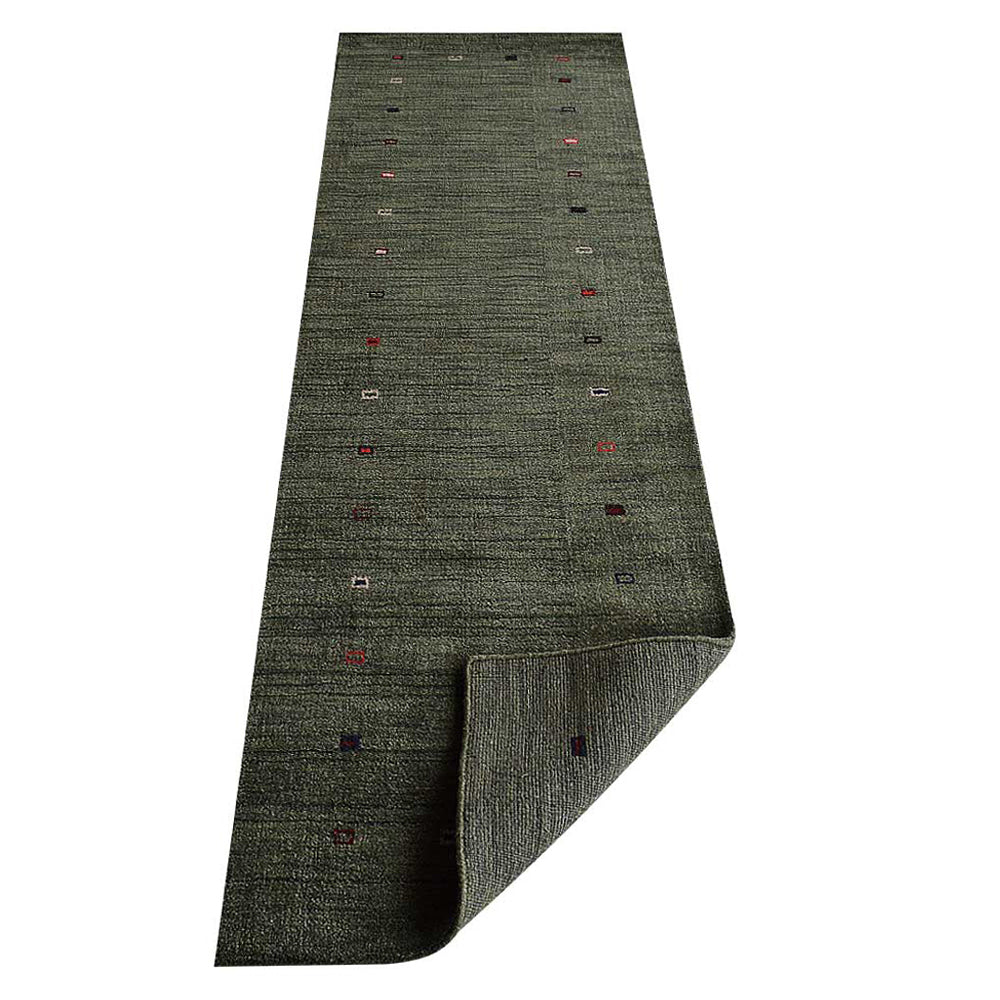 Hand Knotted Loom Wool Runner Area Rug Contemporary Green L0B102