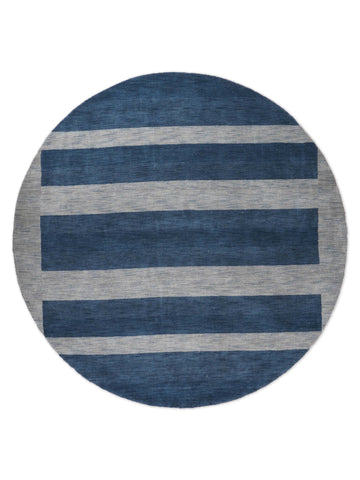 Hand Knotted Loom Wool Round Area Rug Contemporary Blue Light Blue L0B904