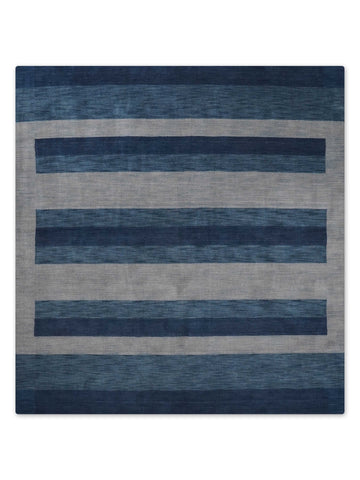 Hand Knotted Loom Wool Square Area Rug Contemporary Blue Light Blue L0B904