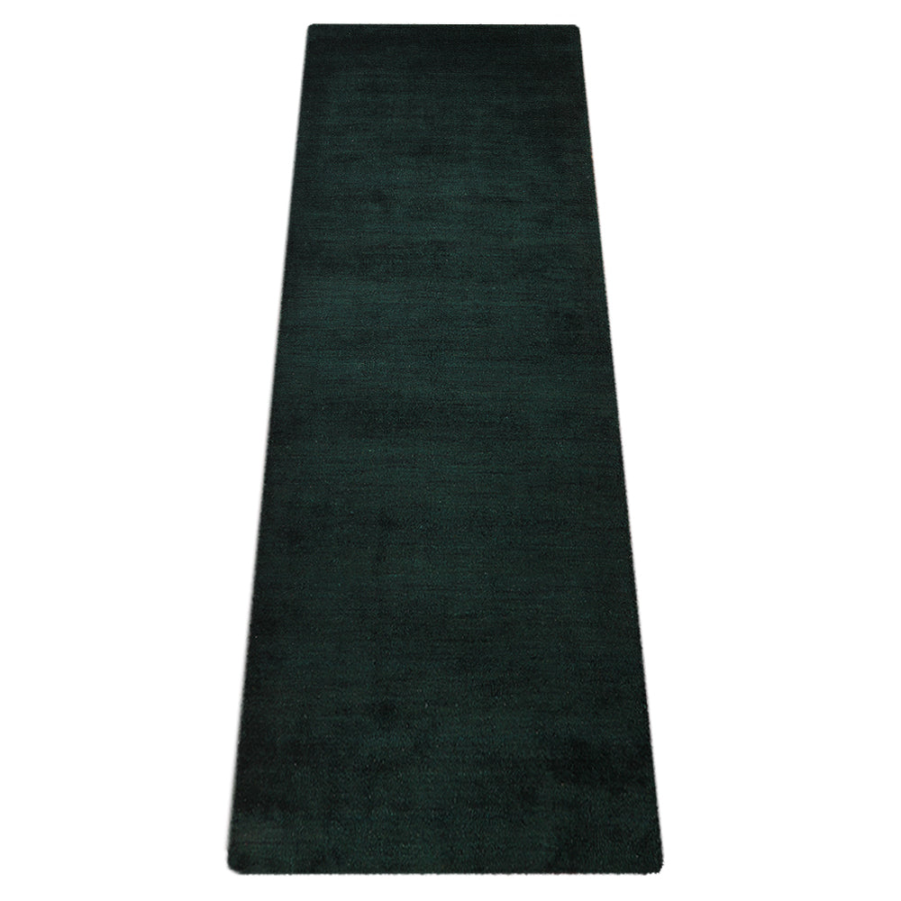 hand-knotted-loom-silk-runner-area-rug-solid-dark-green-side 2