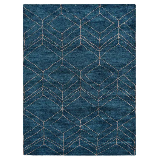 hand-knotted-silk-area-rug-geometric-light-blue-beige-side 1