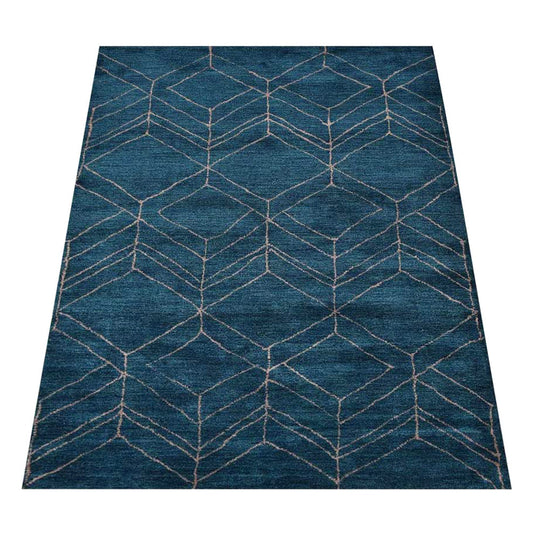 hand-knotted-silk-area-rug-geometric-light-blue-beige-side 2