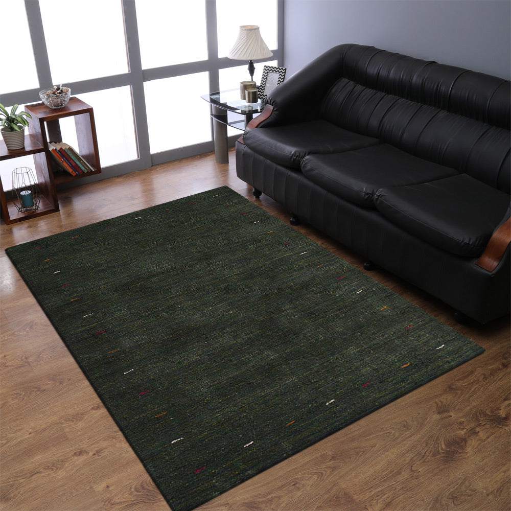 Hand Knotted Loom Silk Mix Area Rugs Contemporary Dark Green LSM102