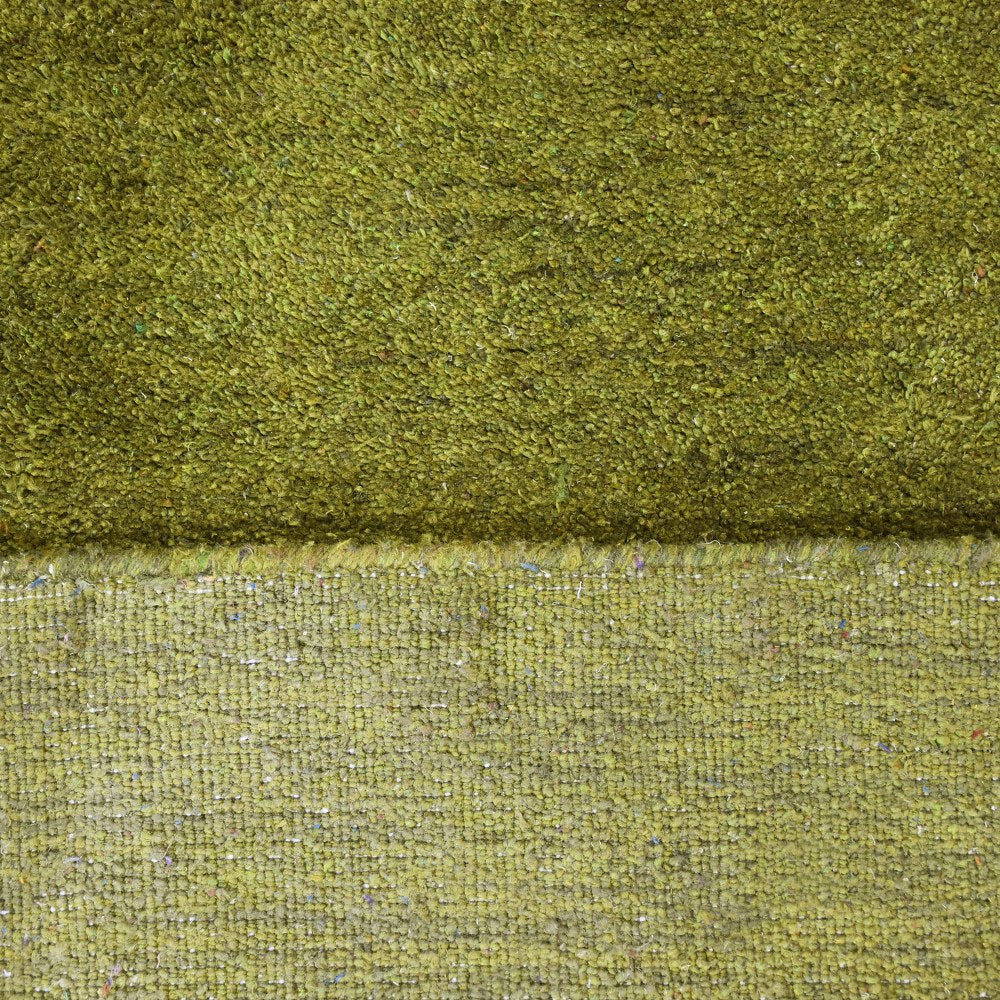 Hand Knotted Loom Silk Mix Runner Area Rug Solid Olive LSM111