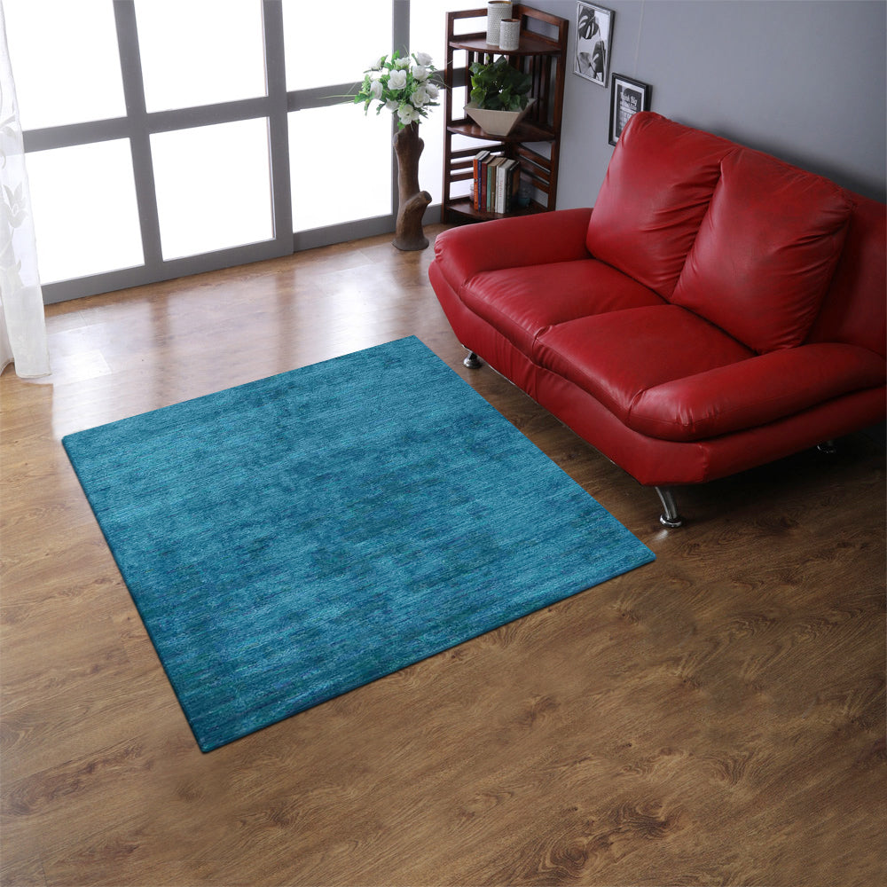 Hand Knotted Loom Silk Mix Square Area Rugs Solid Light Blue LSM111