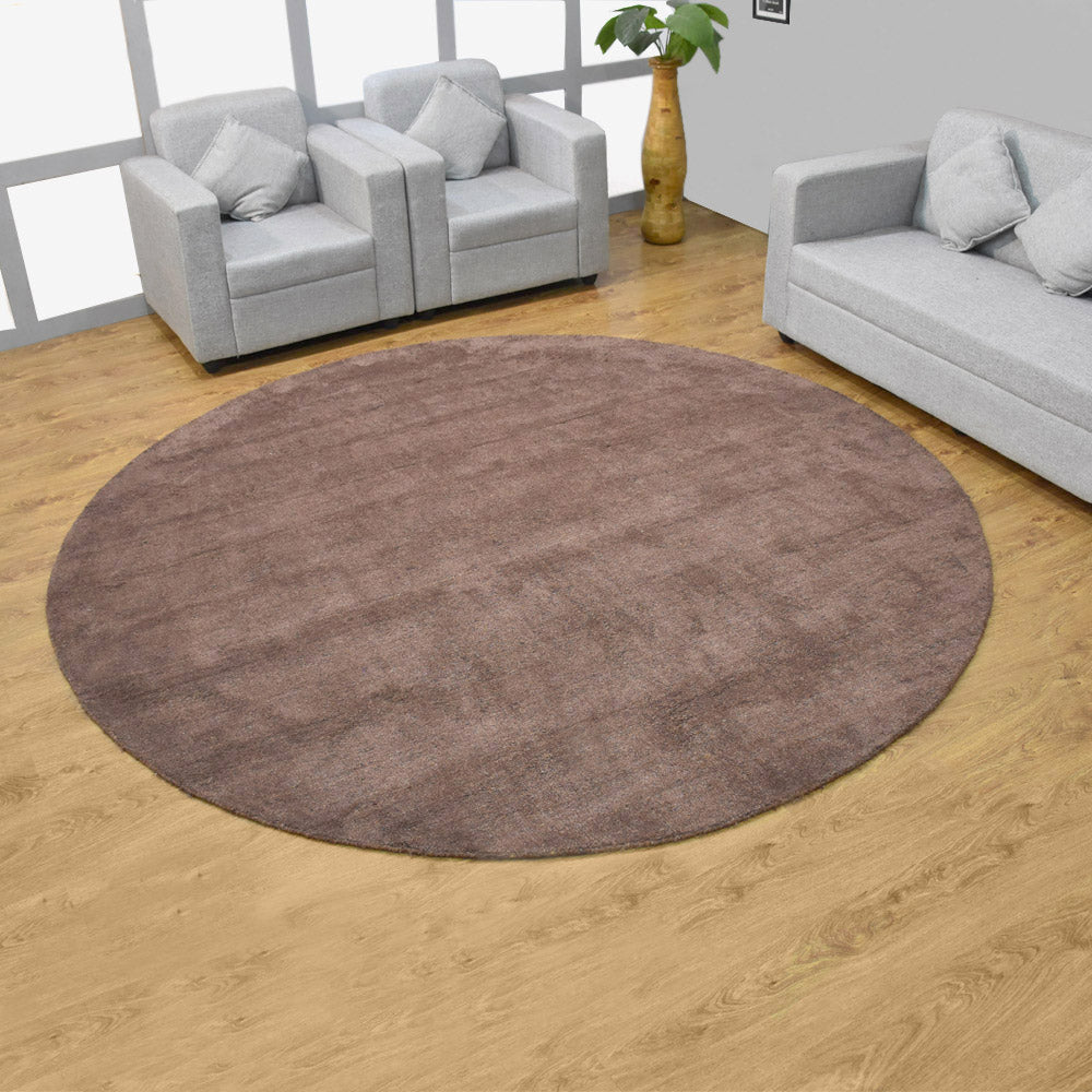 Hand Knotted Loom Silk Mix Round Area Rug Solid Light Brown LSM111