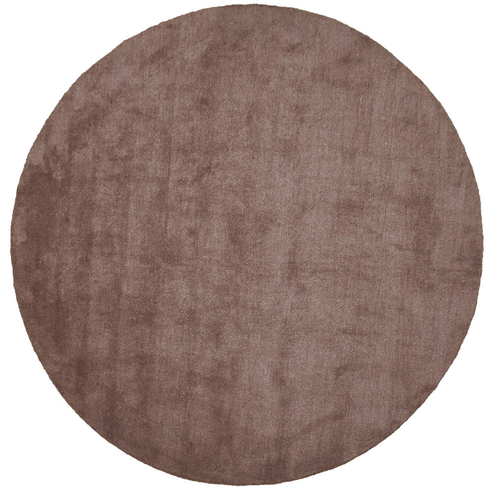 Hand Knotted Loom Silk Mix Round Area Rug Solid Light Brown LSM111