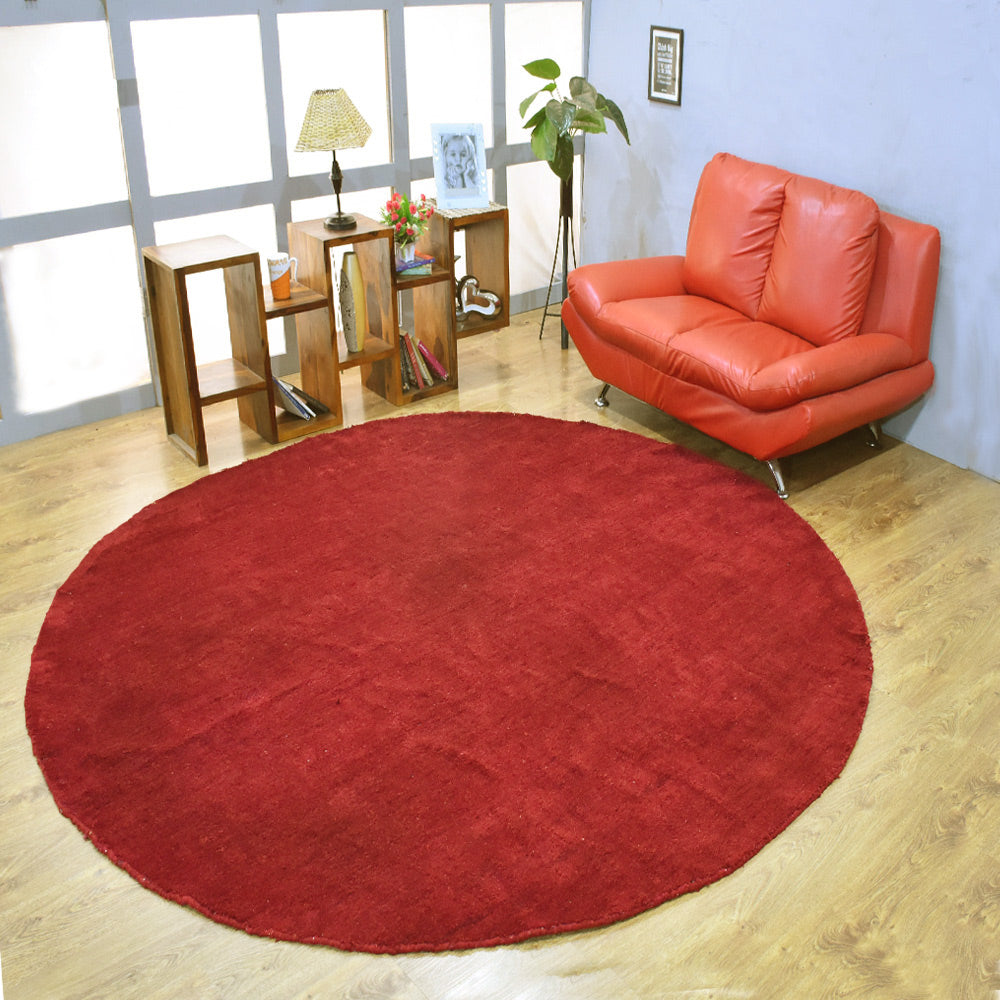 Hand Knotted Loom Silk Mix Round Area Rug Solid Light Red LSM111