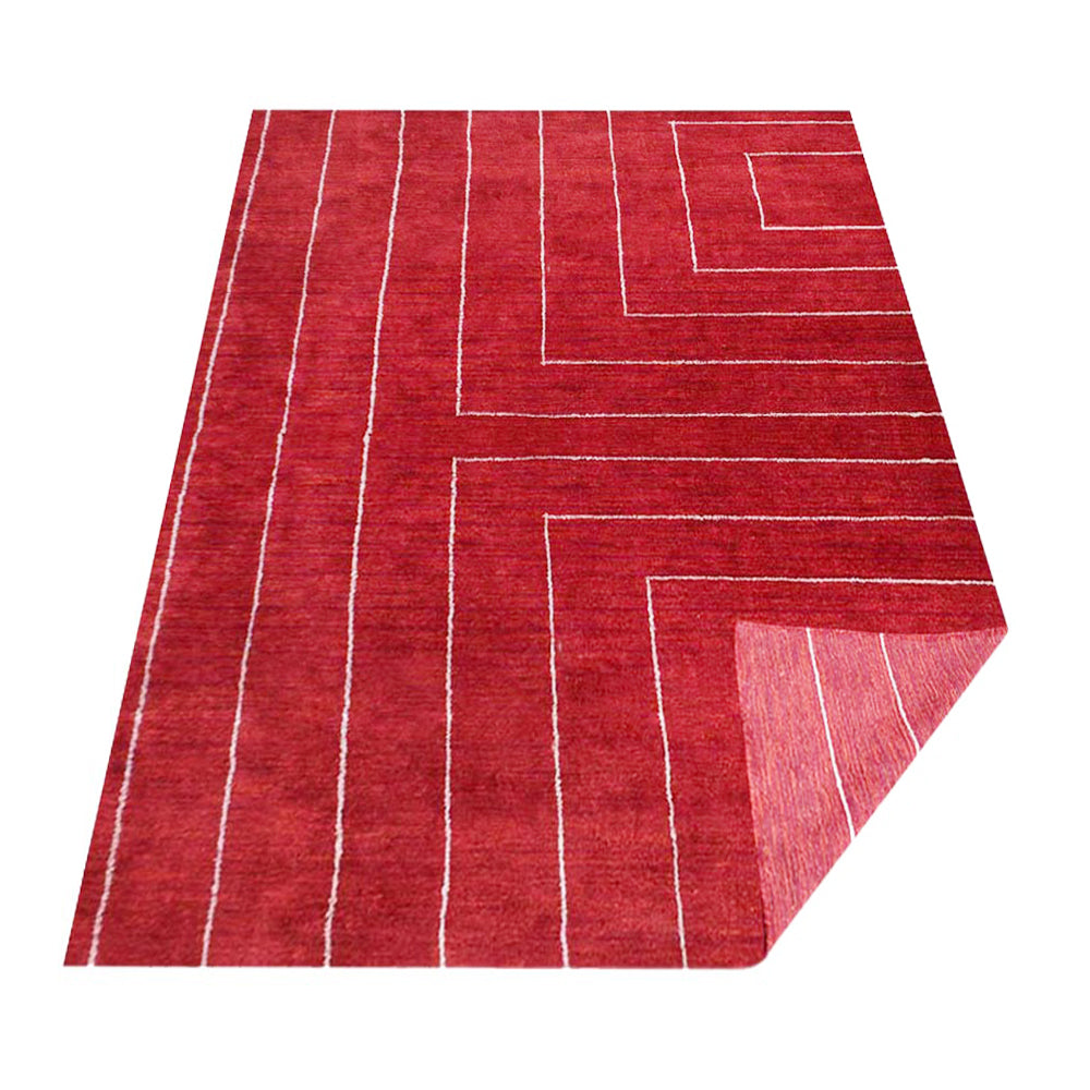 Hand Knotted Loom Silk Mix Area Rug Geometric Red Beige LSM1222