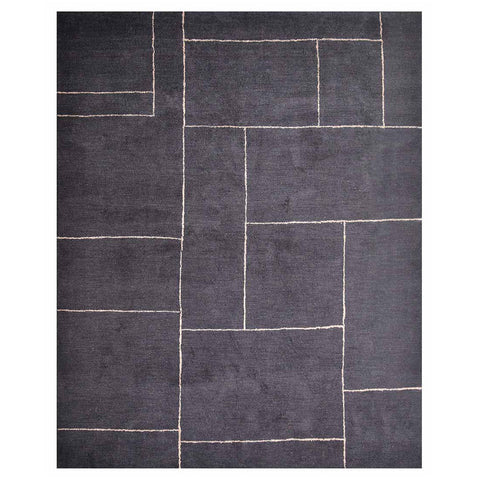 Hand Knotted Loom Silk Mix Area Rug Geometric Charcoal Beige LSM1223