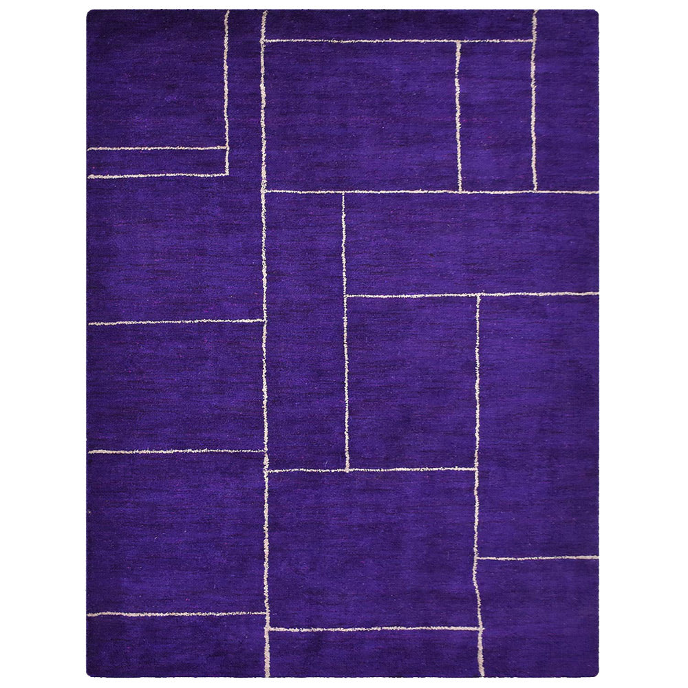 Hand Knotted Loom Silk Mix Area Rugs Geometric Purple Beige LSM1223