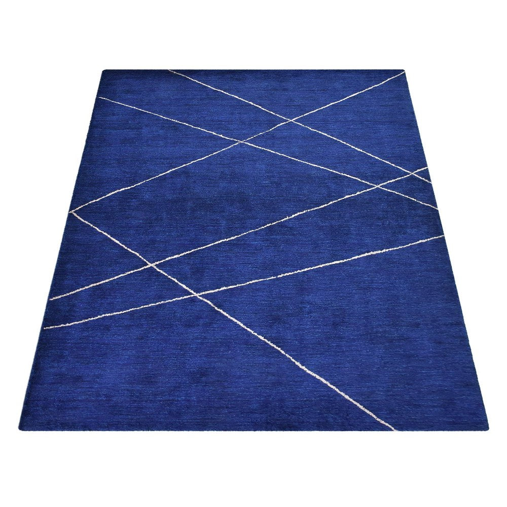 Hand Knotted Loom Silk Mix Area Rugs Geometric Blue Beige LSM188