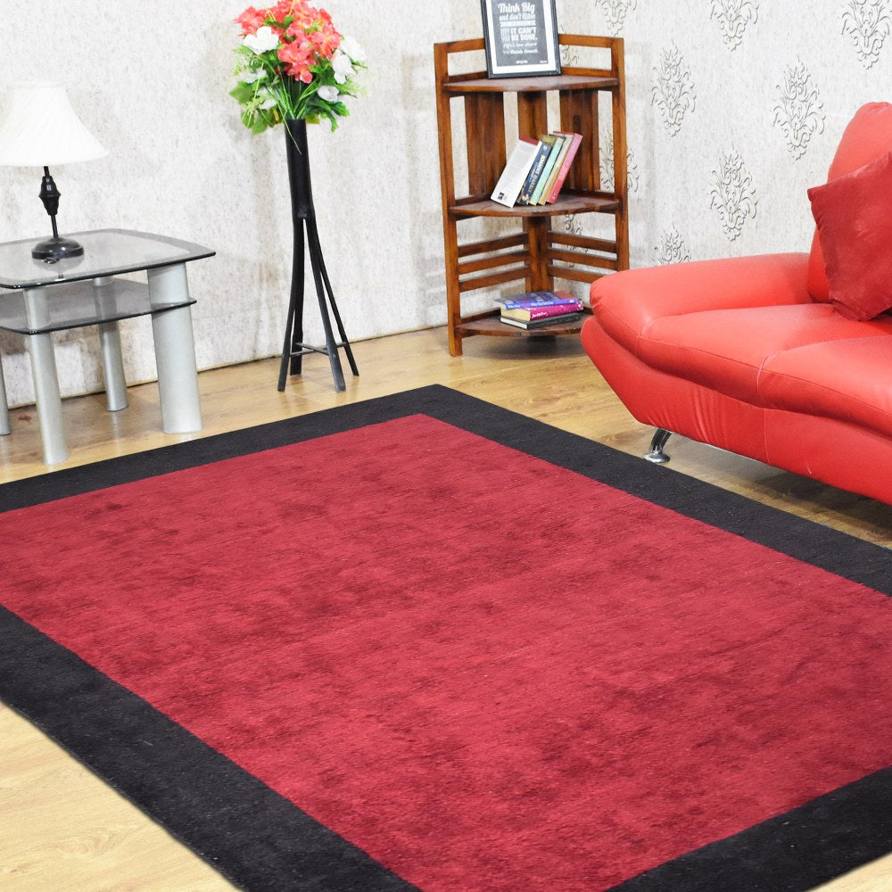 Hand Knotted Loom Silk Mix Area Rug Contemporary Red Black LSM201