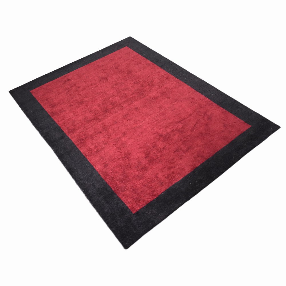 Hand Knotted Loom Silk Mix Area Rug Contemporary Red Black LSM201