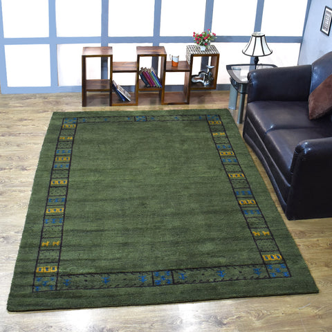 Hand Knotted Loom Silk Mix Area Rug Contemporary Green LSM225