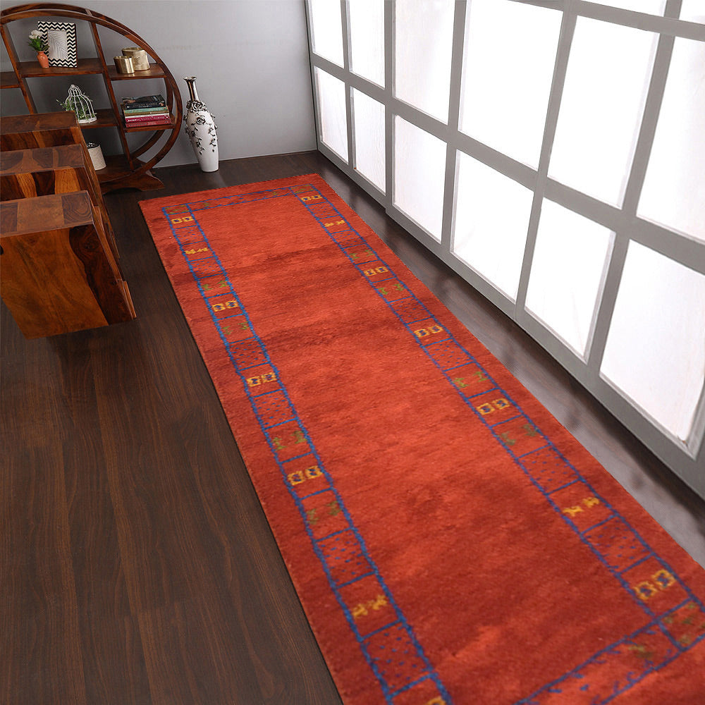 Hand Knotted Loom Silk Mix Runner Area Rug Contemporary Rust LSM225