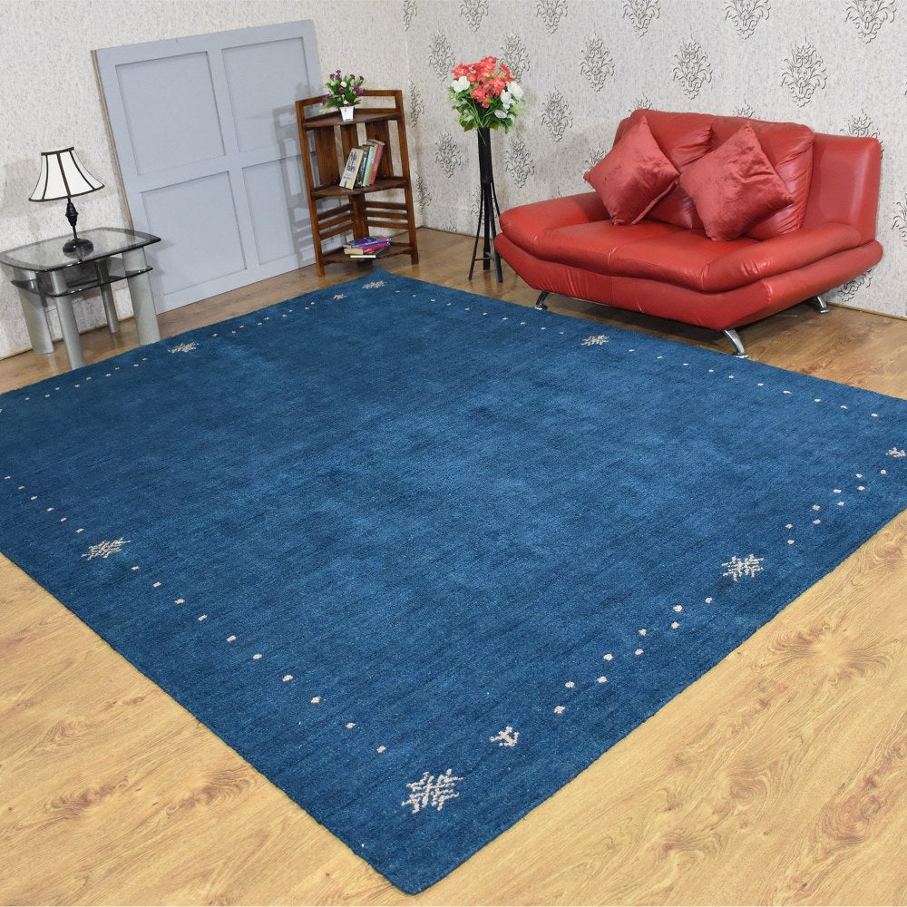 Hand Knotted Loom Silk Mix Area Rug Contemporary Blue LSM516
