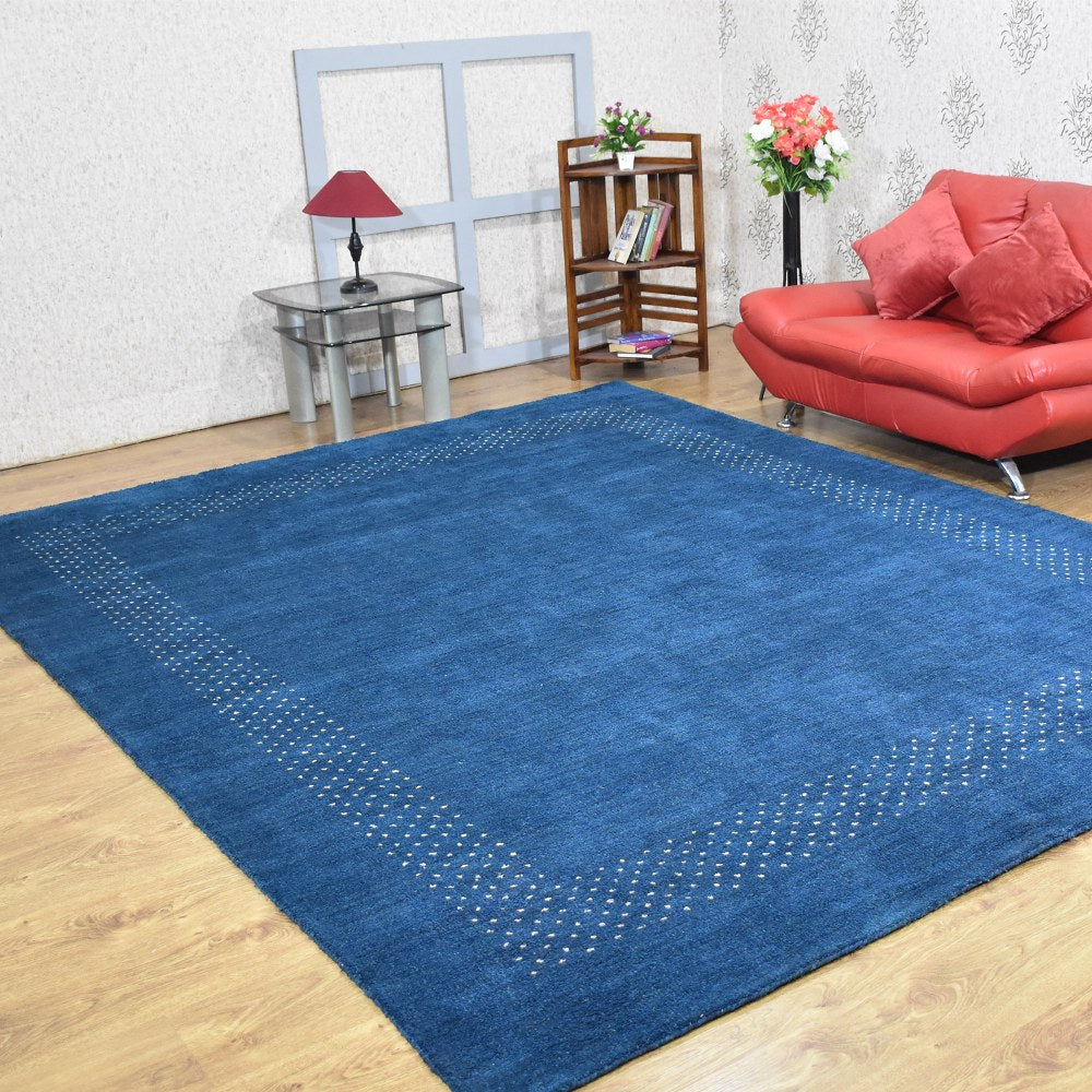 Hand Knotted Loom Silk Mix Area Rug Contemporary Blue LSM531
