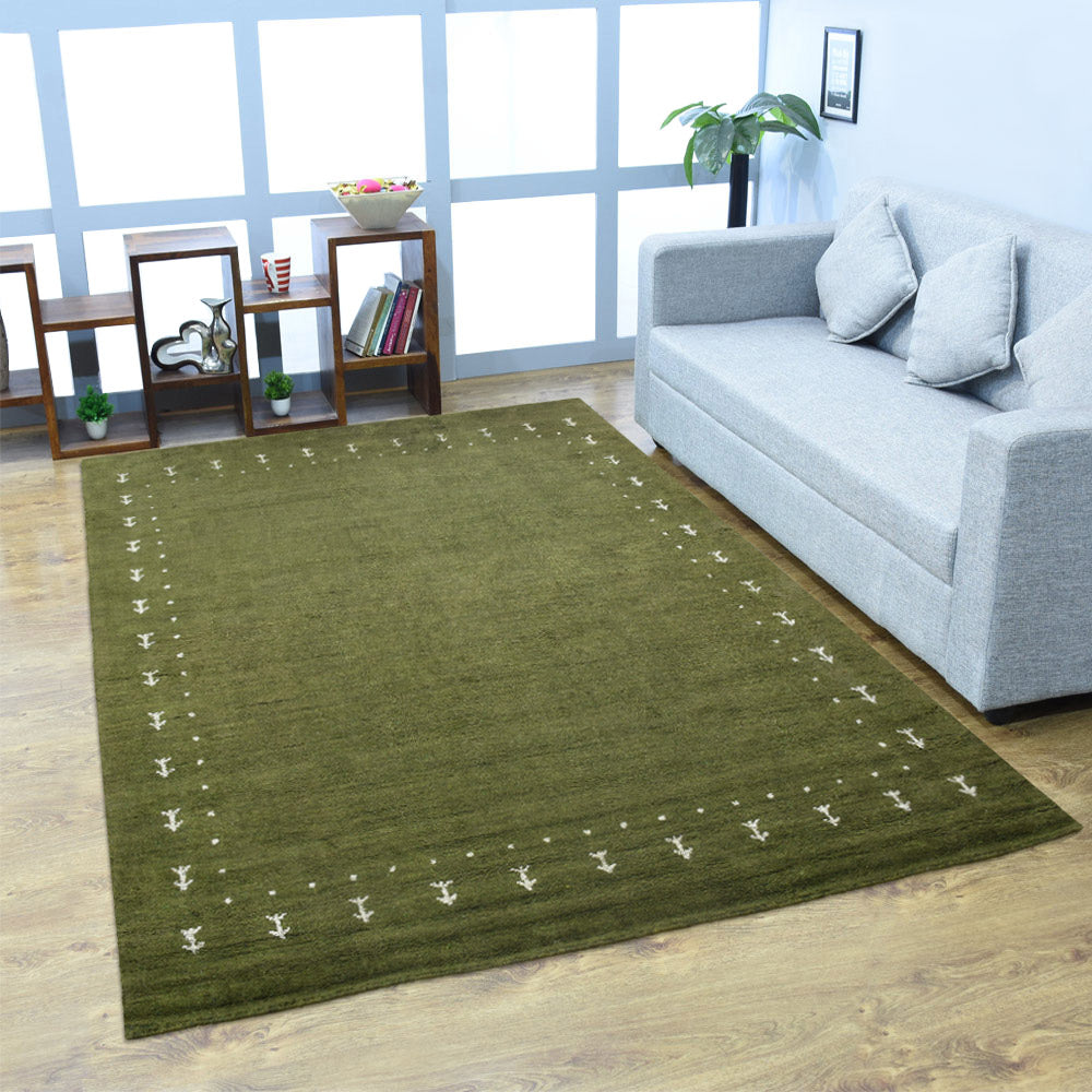 Hand Knotted Loom Silk Mix Area Rugs Contemporary Green LSM535