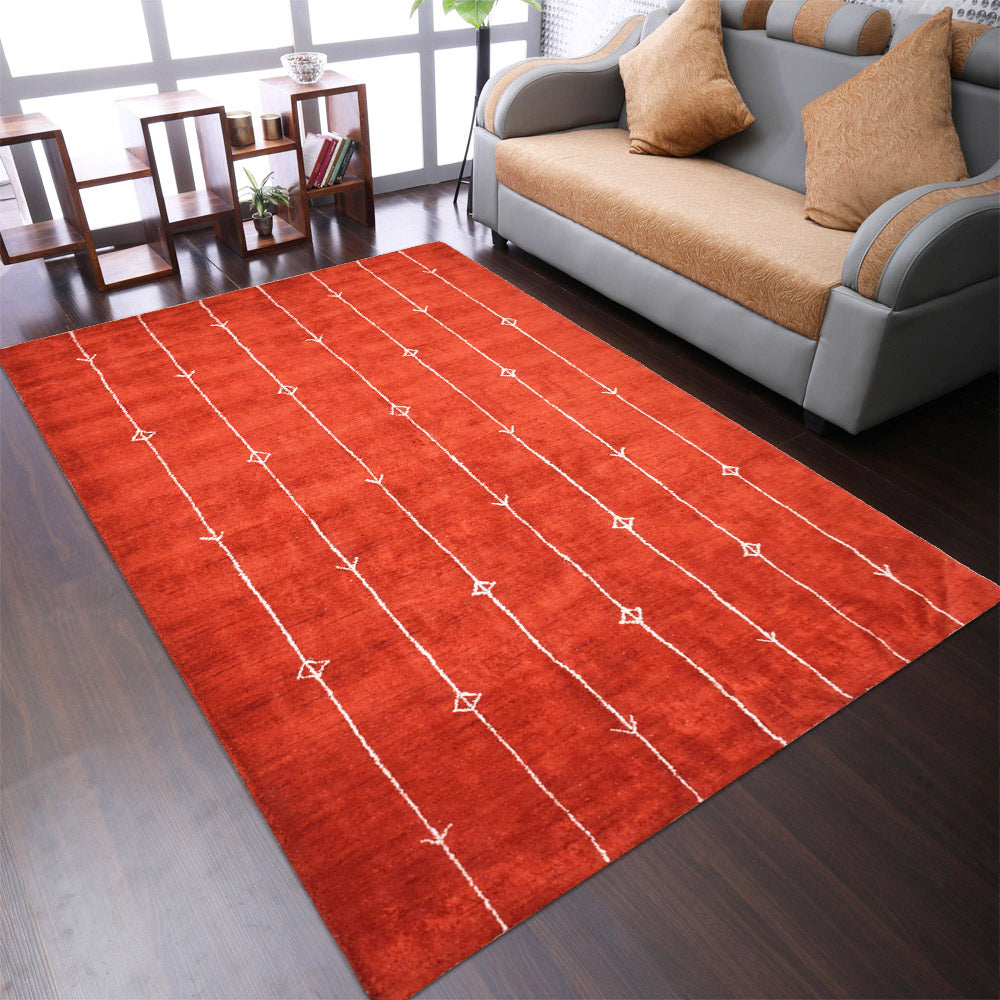 Hand Knotted Loom Silk Mix Area Rug Contemporary Red Beige LSM536