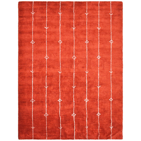 Hand Knotted Loom Silk Mix Area Rug Contemporary Red Beige LSM536