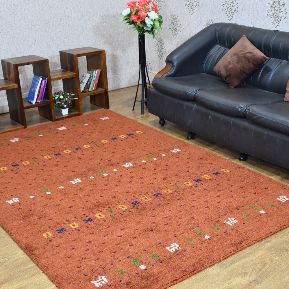 Hand Knotted Loom Silk Mix Area Rug Contemporary Orange LSM585