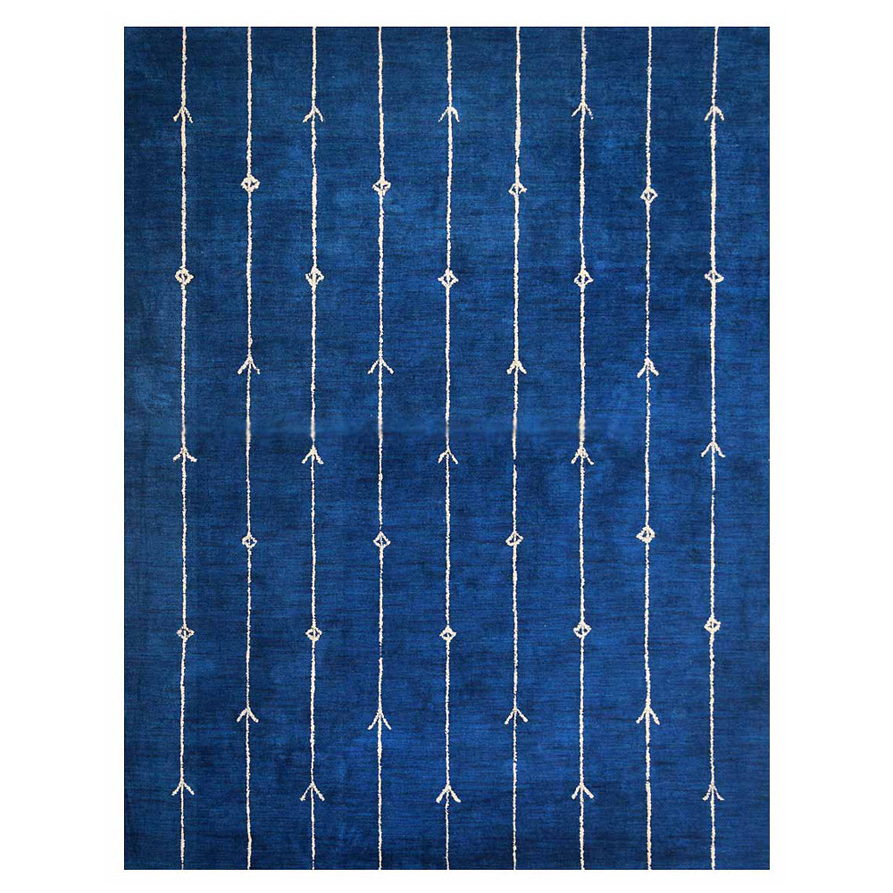 Hand Knotted Loom Silk Mix Area Rug Contemporary Blue LSM601