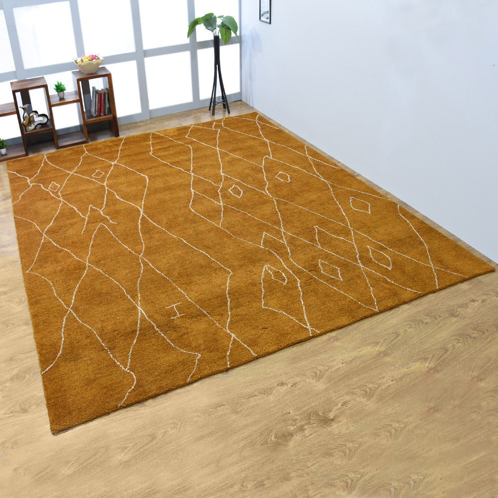 Hand Knotted Loom Silk Mix Area Rug Geometric Gold LSM606