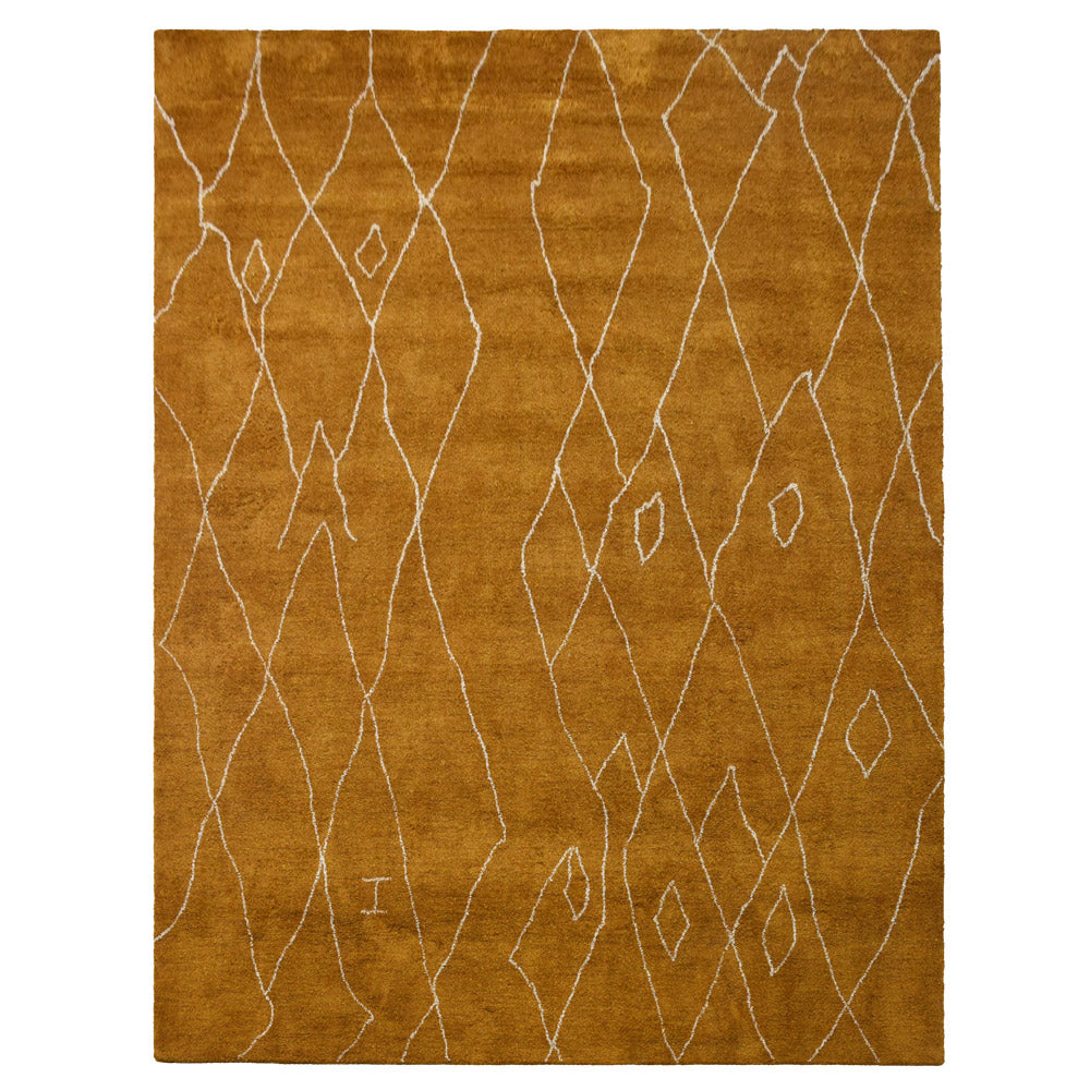 Hand Knotted Loom Silk Mix Area Rug Geometric Gold LSM606