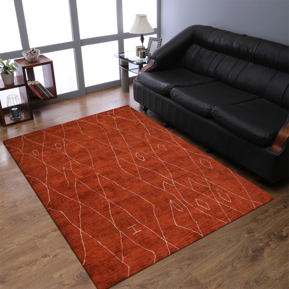 Hand Knotted Loom Silk Mix Area Rugs Geometric Light Red LSM606