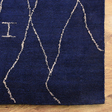 Hand Knotted Loom Silk Mix Area Rug Geometric Dark Blue LSM606