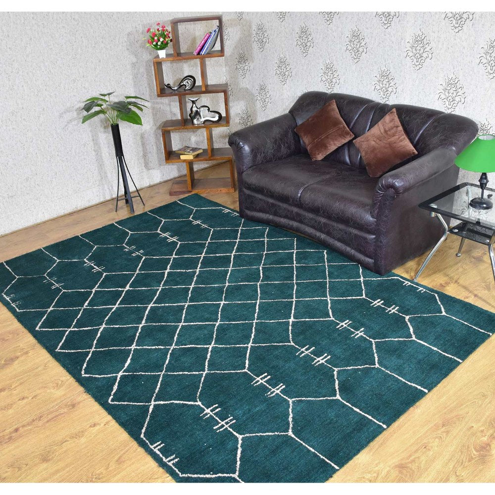 Hand Knotted Loom Silk Mix Area Rug Contemporary Dark Green LSM608