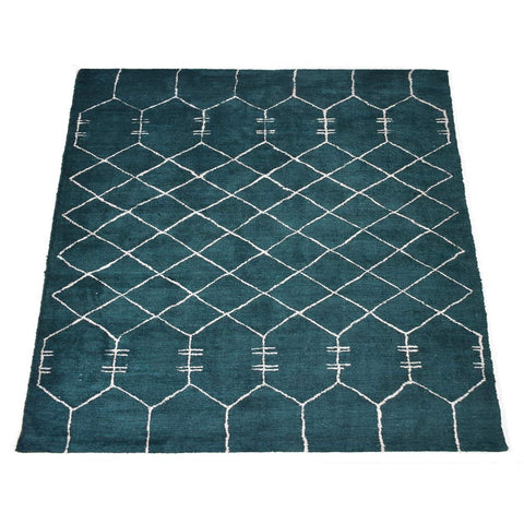 Hand Knotted Loom Silk Mix Area Rug Contemporary Dark Green LSM608