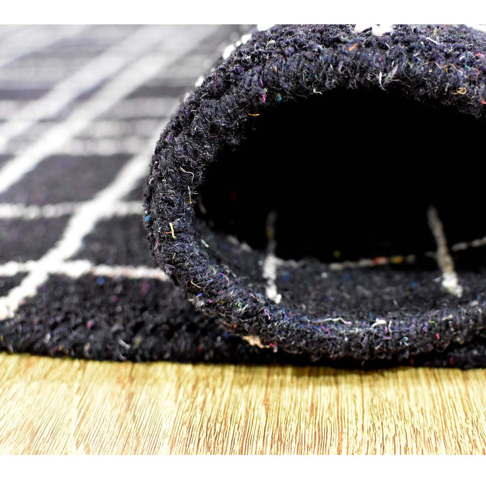 Hand Knotted Loom Silk Mix Area Rug Geometric Black Beige LSM621