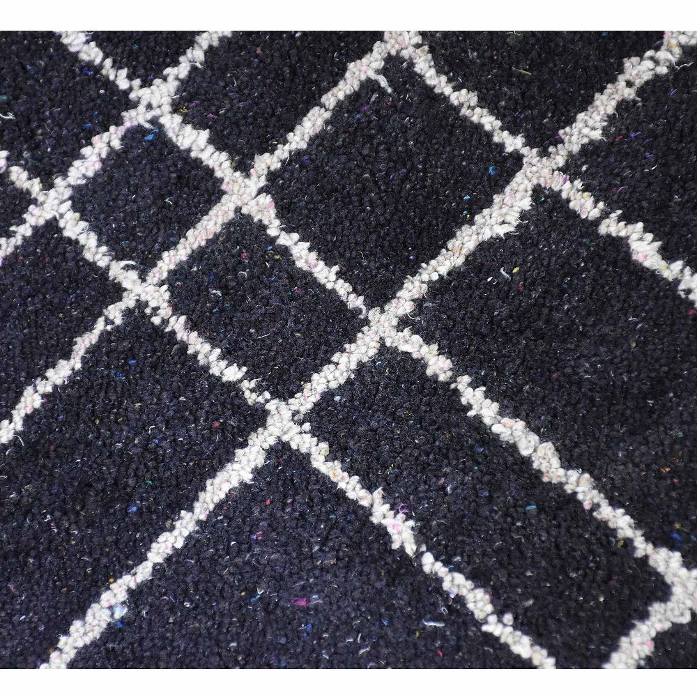 Hand Knotted Loom Silk Mix Area Rug Geometric Black Beige LSM621