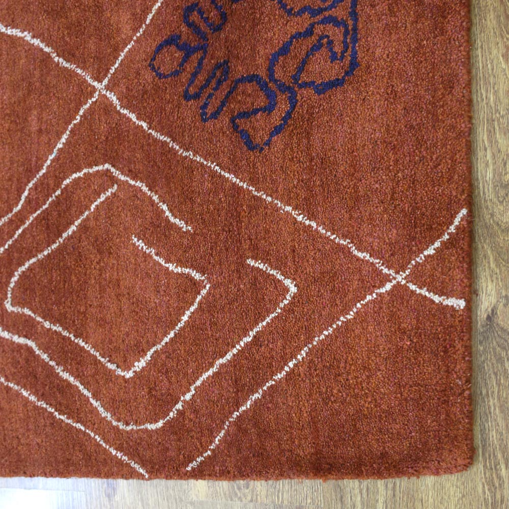 hand-knotted-loom-contemporary-orange-beige-rug-closeup-2