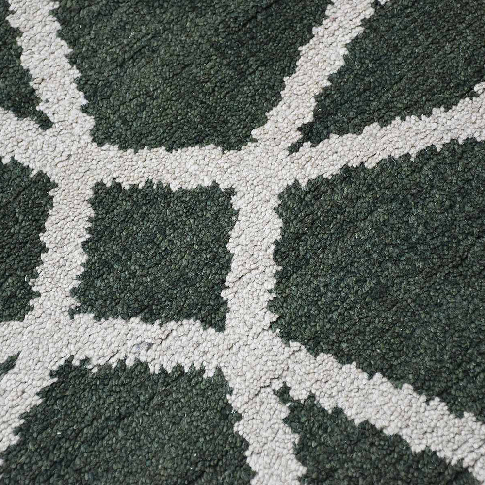 Hand Knotted Wool Area Rug Geometric Green Beige N00533