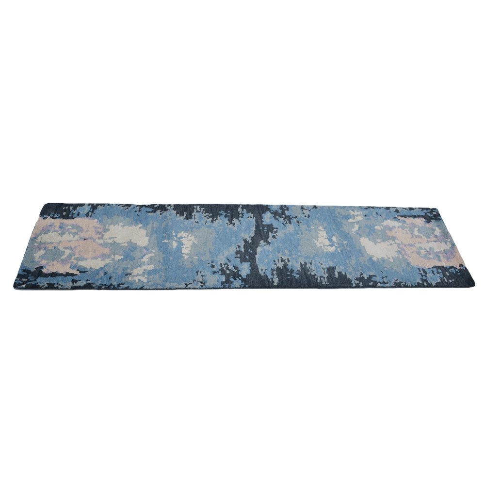 Hand Knotted Wool Runner Area Rug Abstract Multicolor N00804