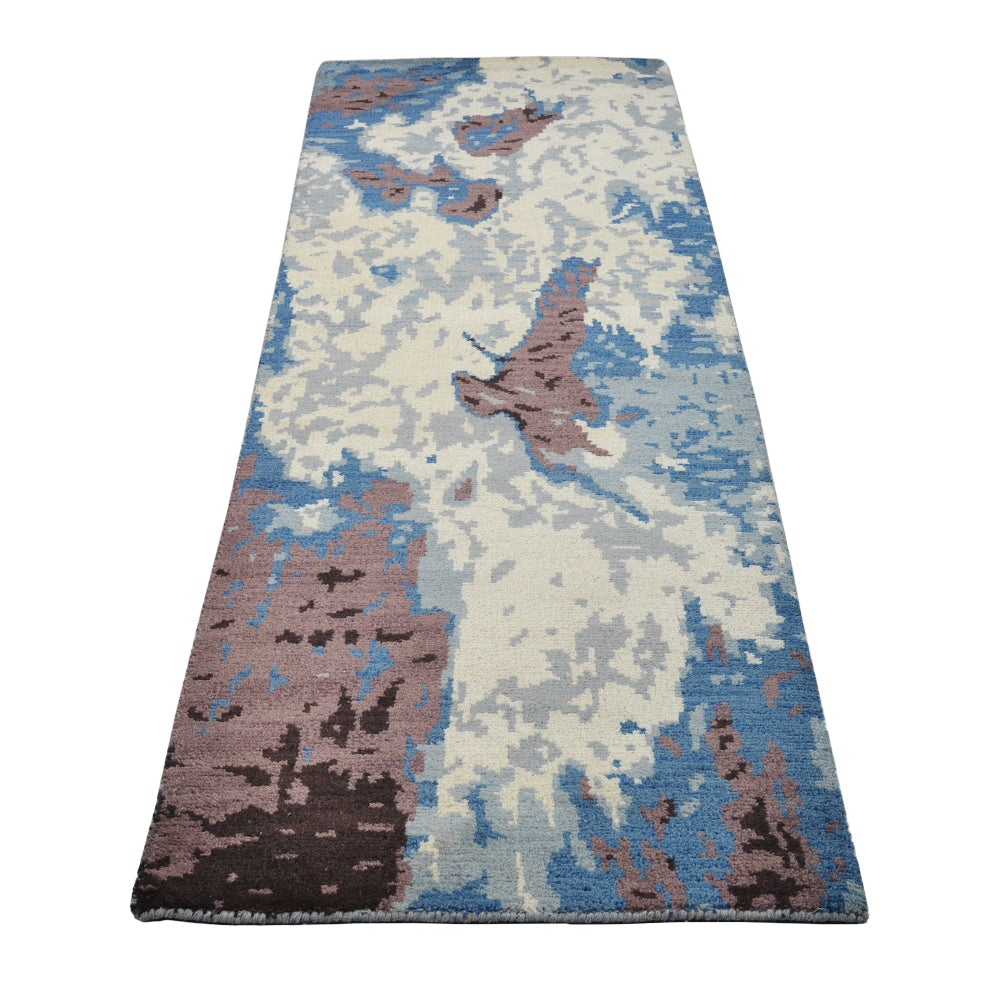 Hand Knotted Wool Runner Area Rug Abstract Multicolor N00816