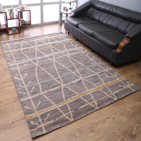 Hand Knotted Wool Area Rug Contemporary Brown N00906