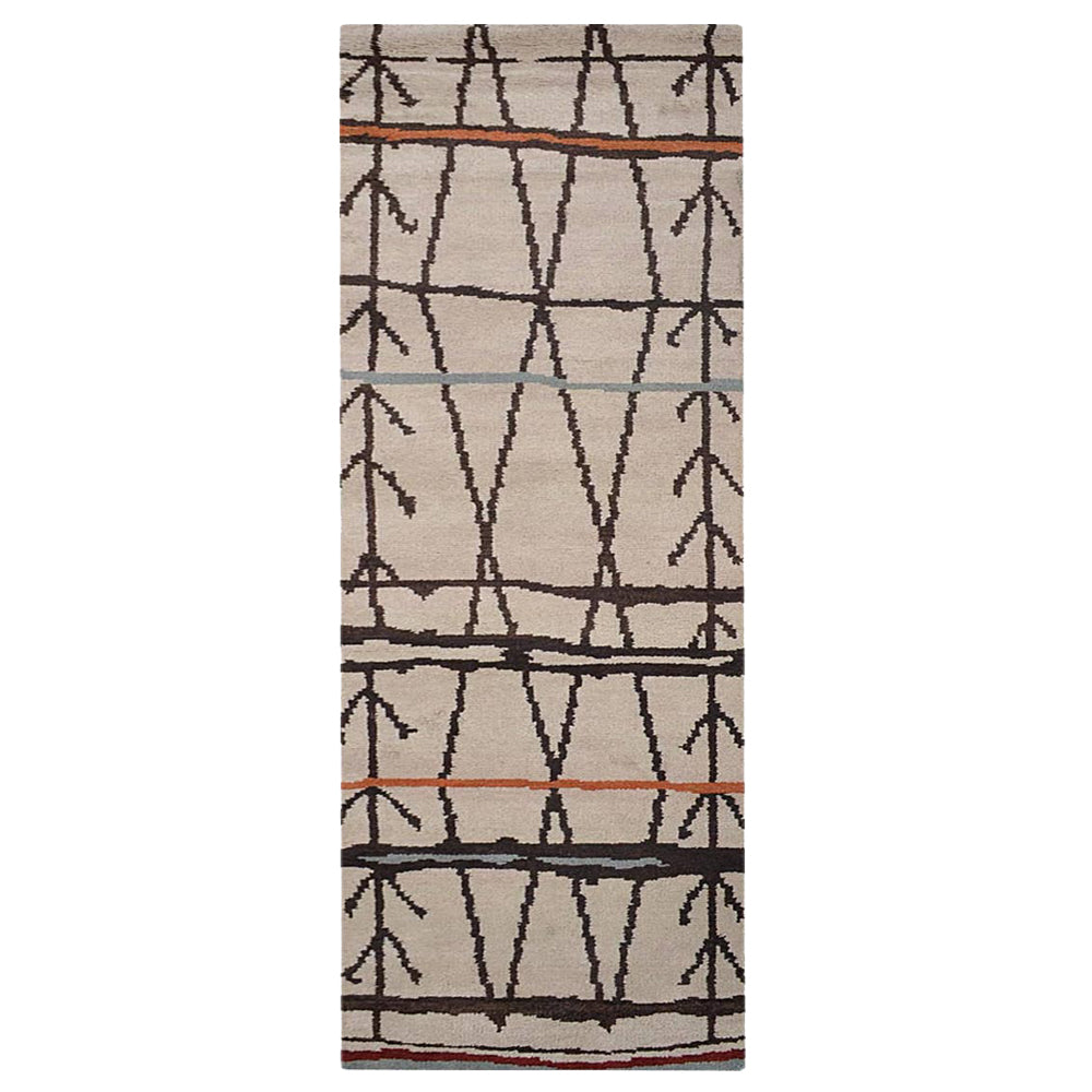 Hand Knotted Wool Runner Area Rug Contemporary Beige Brown N00906