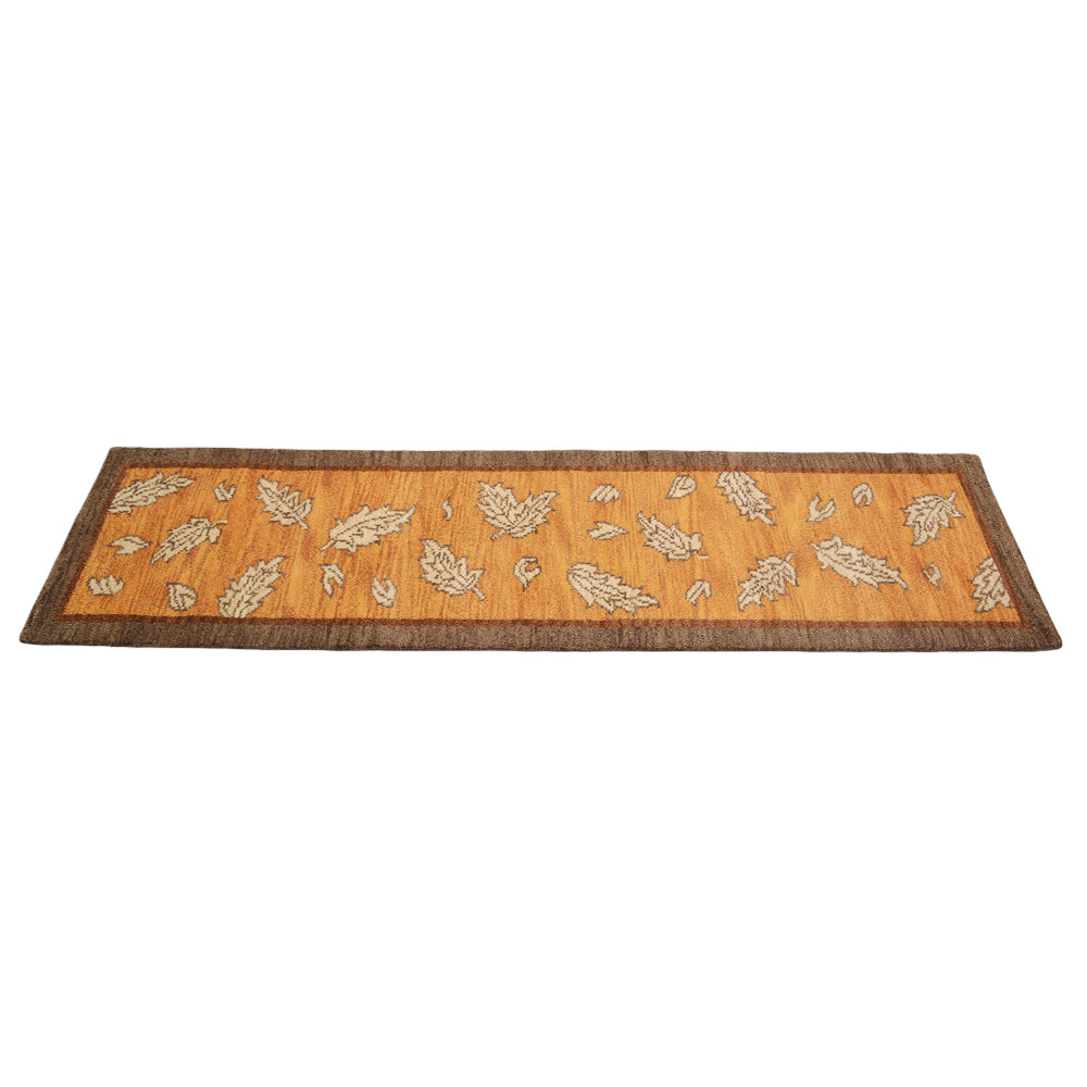 Hand Knotted Wool Runner Area Rug Floral Gold Brown N00922