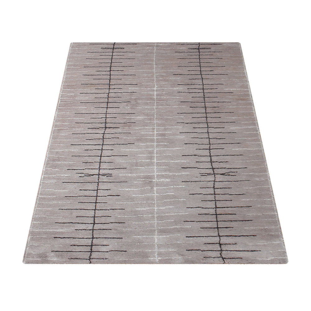Hand Knotted Wool Area Rug Abstract Brown White N00943